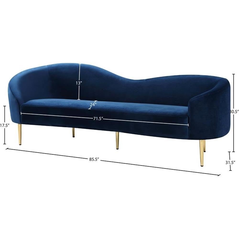 Navy Velvet Upholstered Sofa with Metal Legs C4662