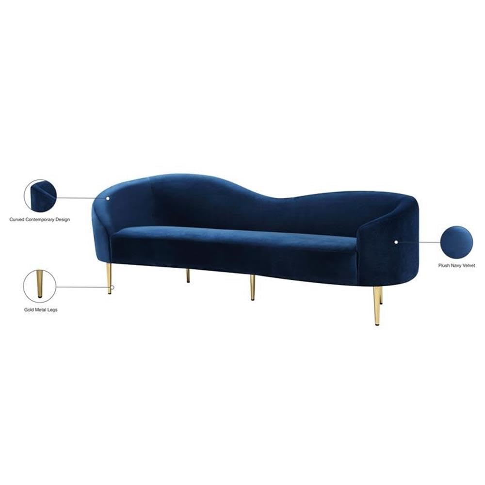 Navy Velvet Upholstered Sofa with Metal Legs C4662