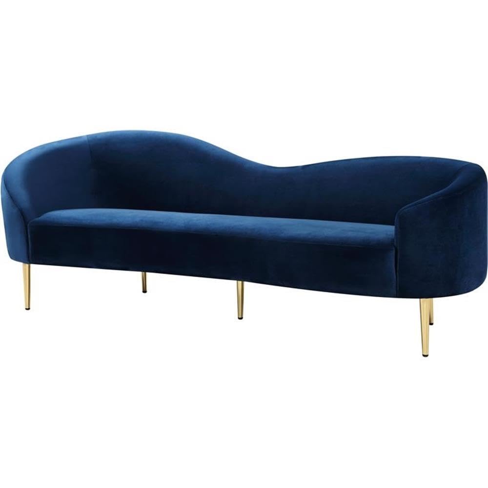 Navy Velvet Upholstered Sofa with Metal Legs C4662