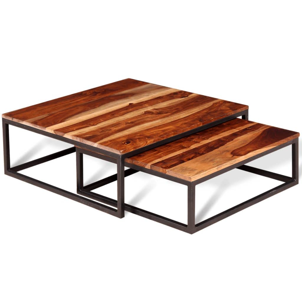 Two Piece Nesting Coffee Table Set Solid Sheesham Wood U5161
