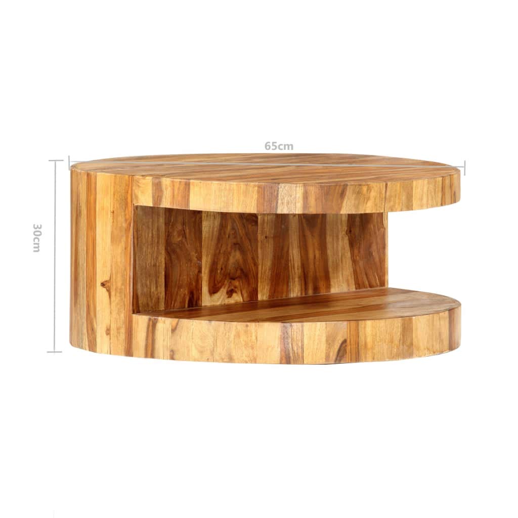 25.6"x11.8" Solid Sheesham Wood Round Coffee Table X679