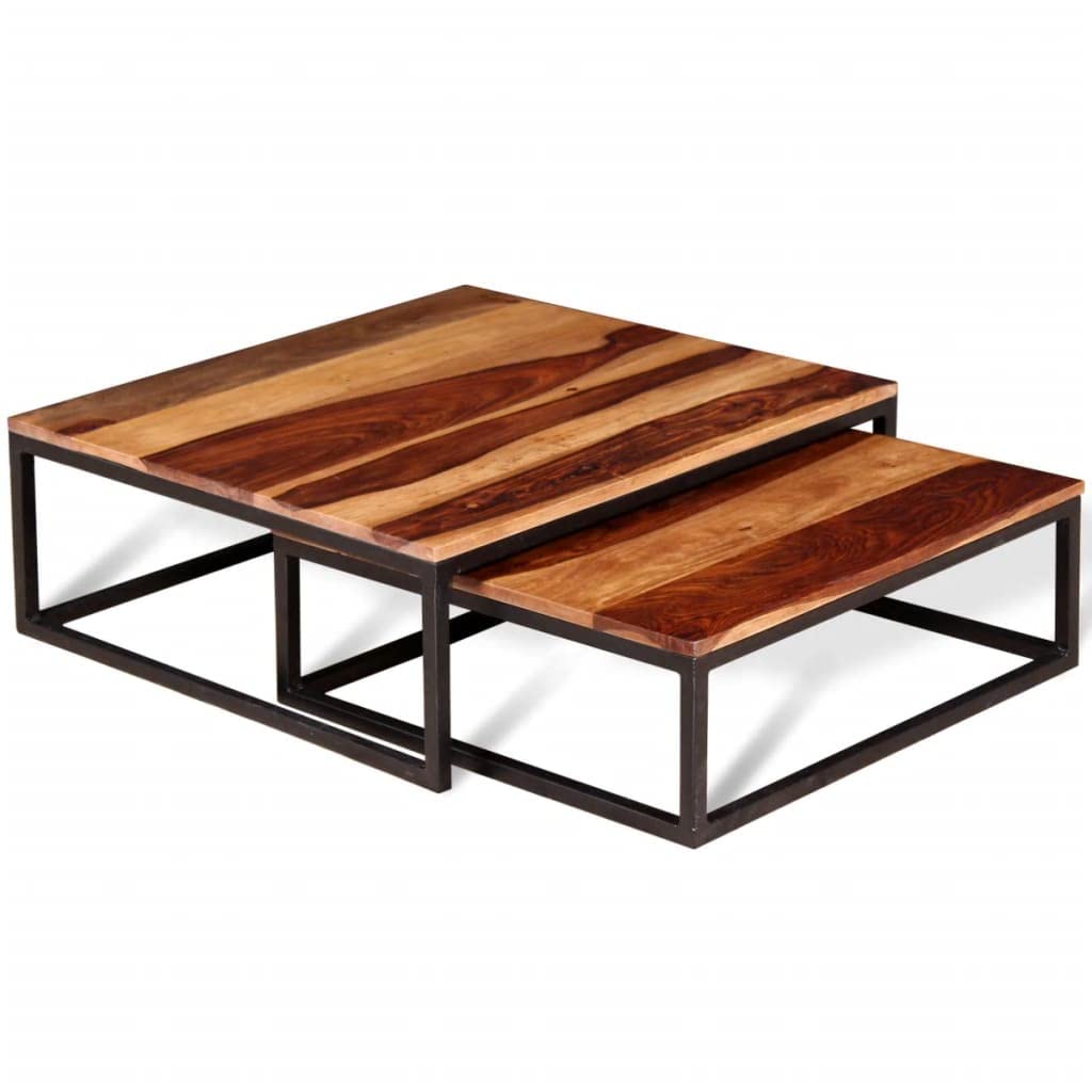 Two Piece Nesting Coffee Table Set Solid Sheesham Wood U5161