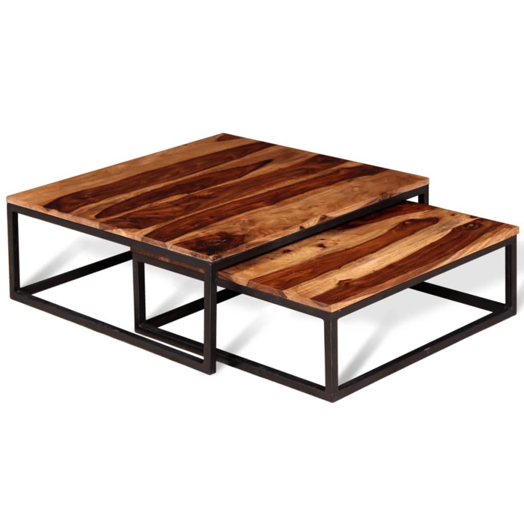 Two Piece Nesting Coffee Table Set Solid Sheesham Wood U5161