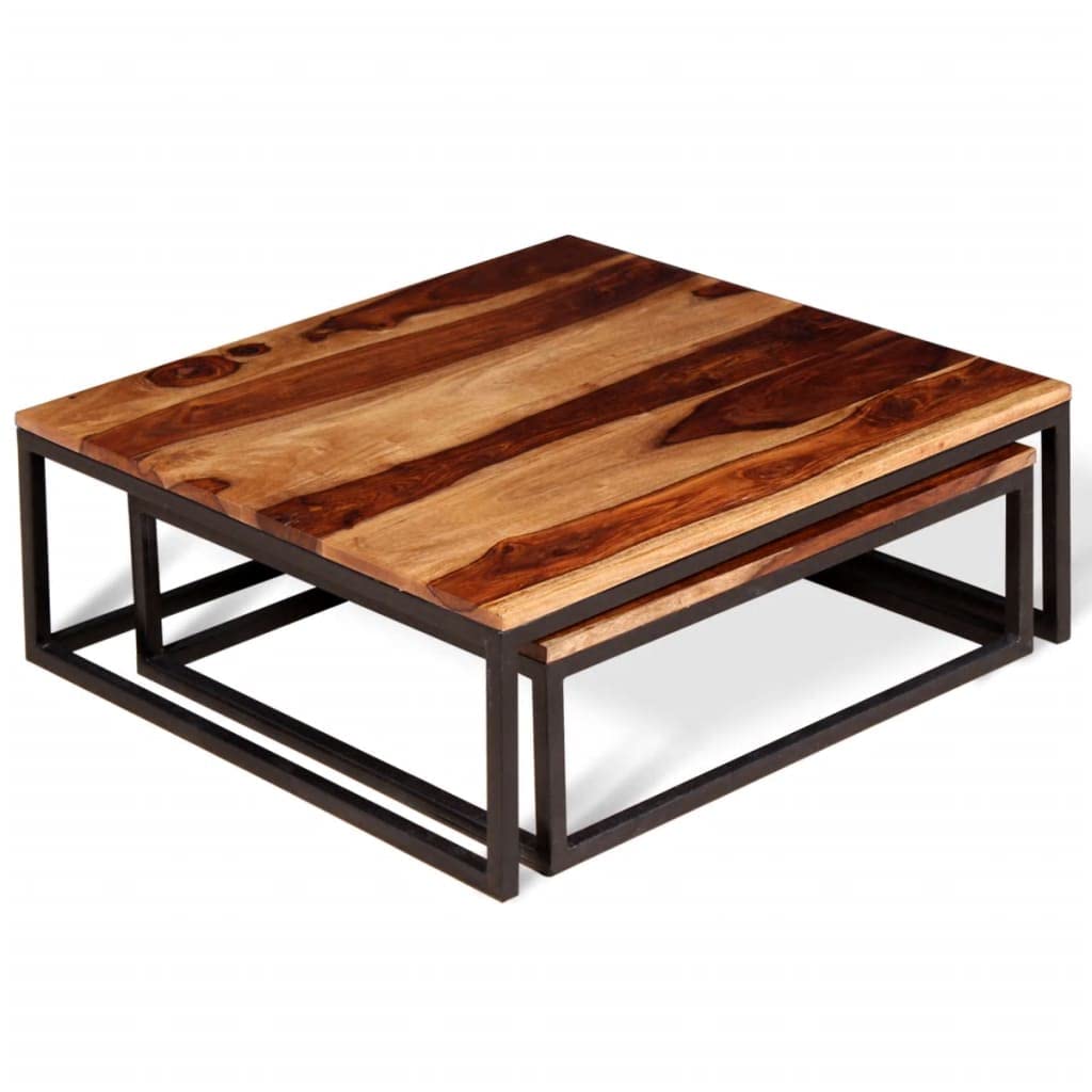 Two Piece Nesting Coffee Table Set Solid Sheesham Wood U5161