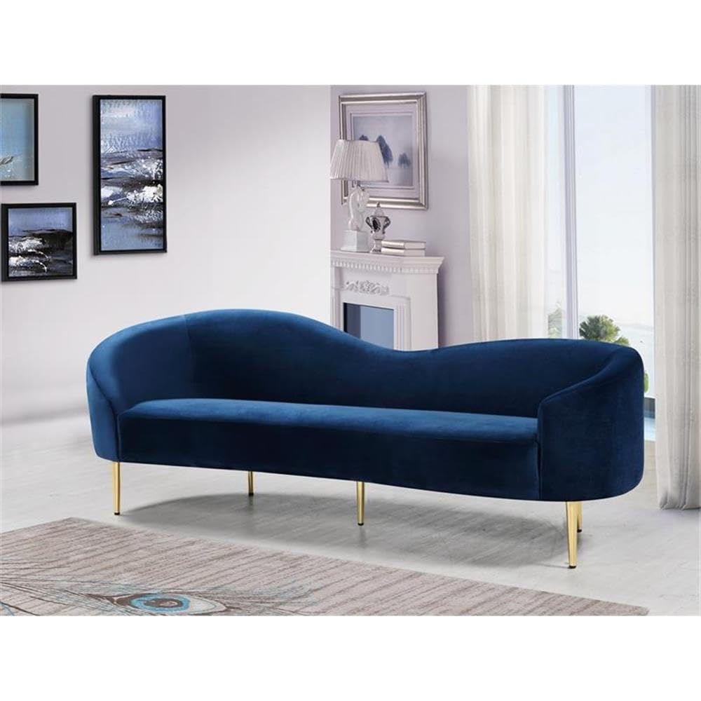 Navy Velvet Upholstered Sofa with Metal Legs C4662
