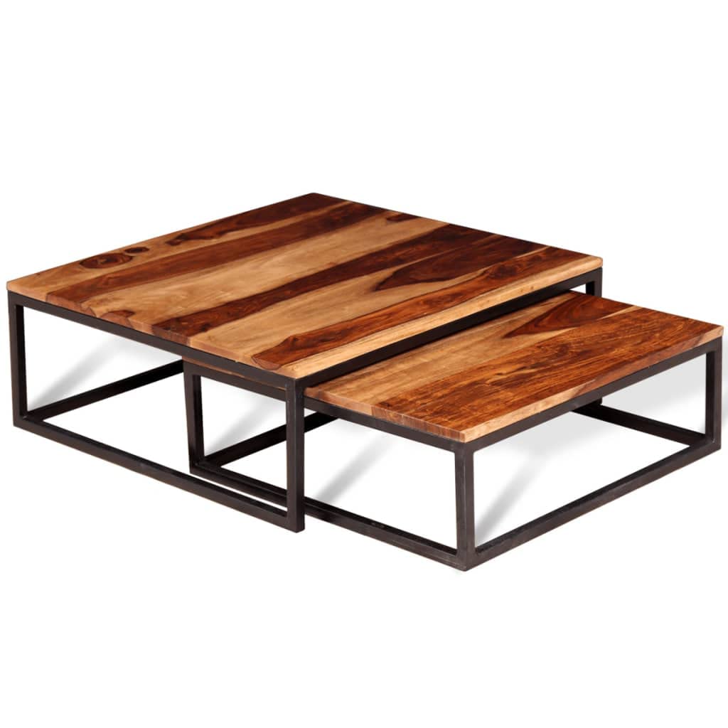 Two Piece Nesting Coffee Table Set Solid Sheesham Wood U5161
