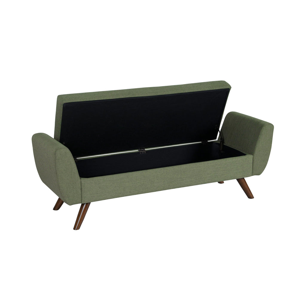 Olive Green Woven Storage Bench with Wood Legs V92757