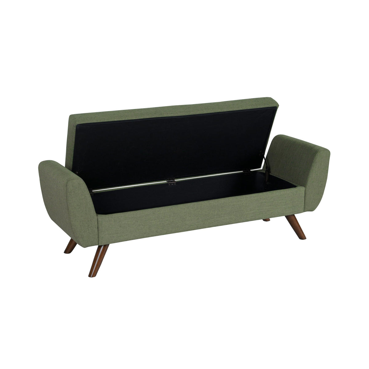 Olive Green Woven Storage Bench with Wood Legs V92757