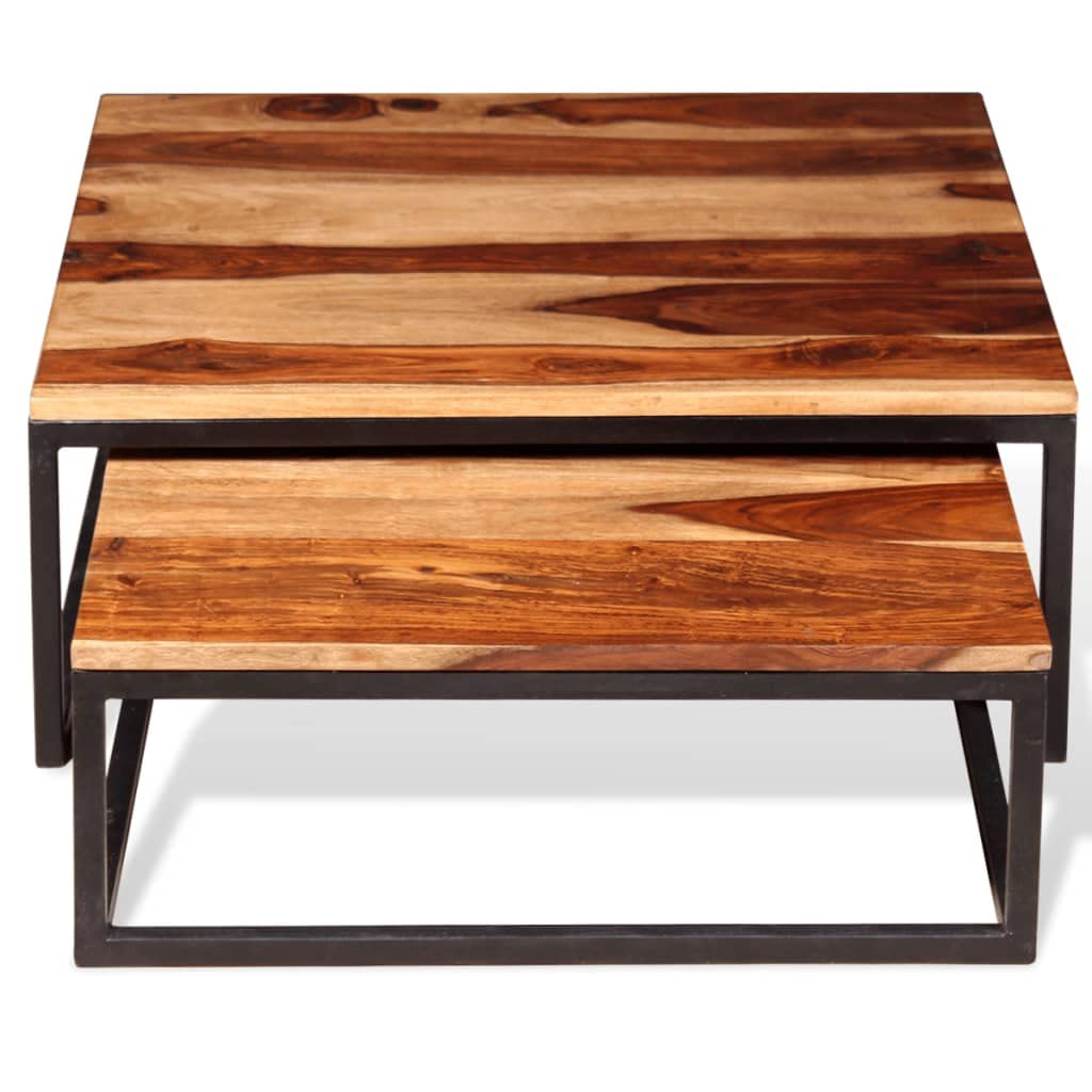Two Piece Nesting Coffee Table Set Solid Sheesham Wood U5161