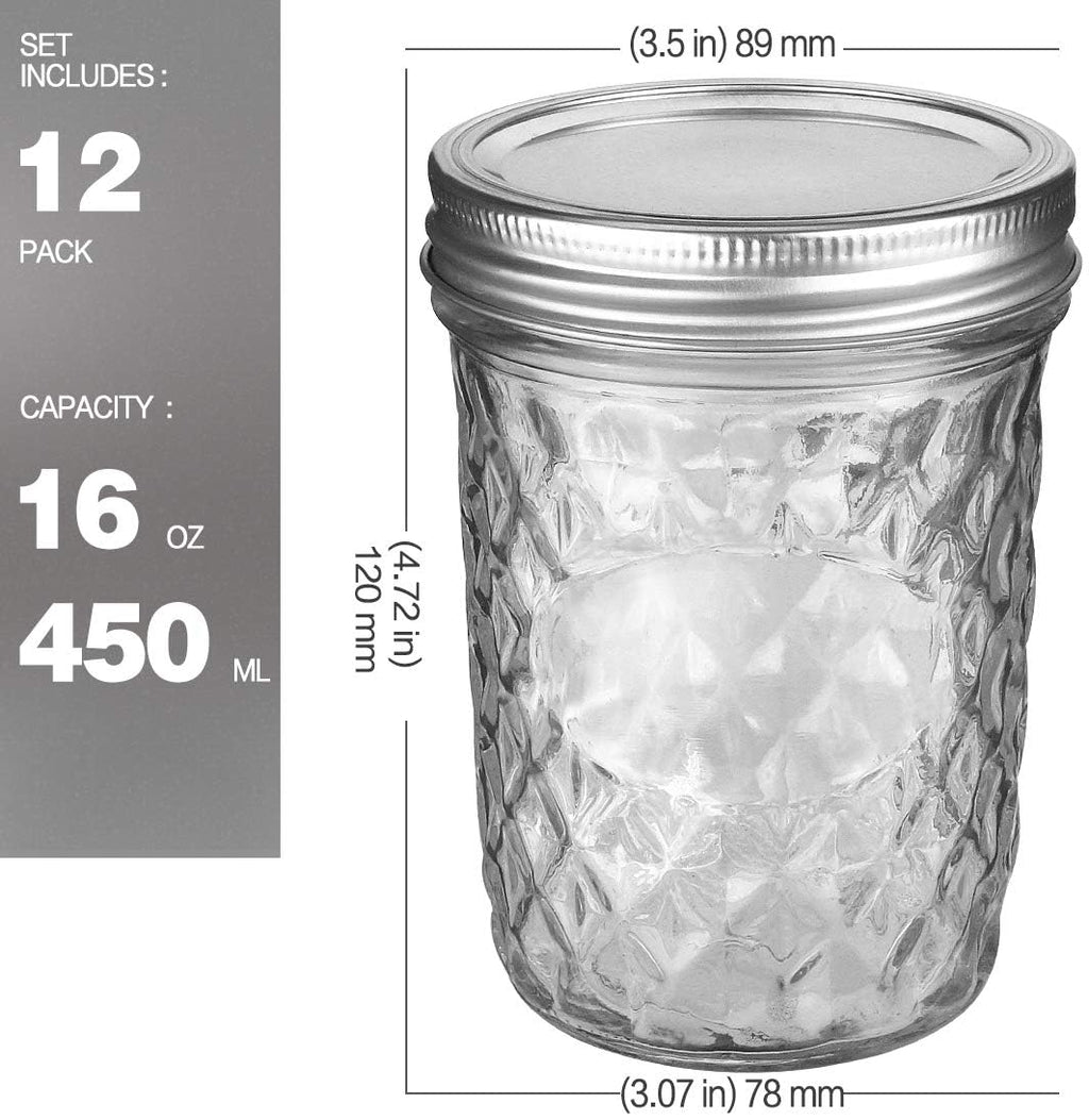 12 Packs 16oz Wide Mouth Mason Jars with Lids and Bands C91756