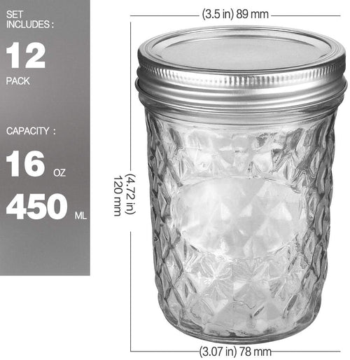12 Packs 16oz Wide Mouth Mason Jars with Lids and Bands C91756