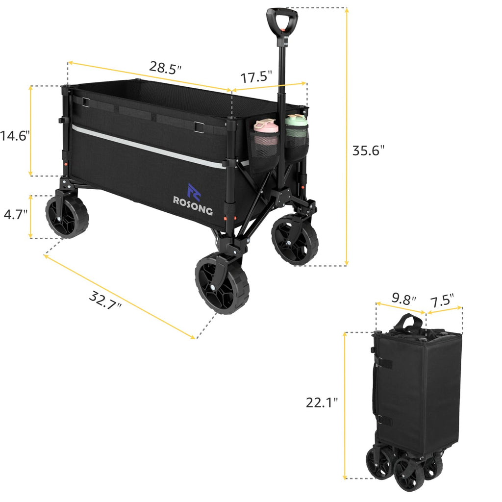 Collapsible Heavy Duty Wagon Cart with Wheels 120L Black T63926