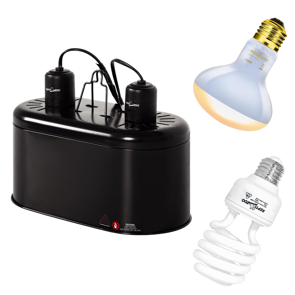 Dual Reptile Light Fixture & 100W Basking Spot Light with 26W UVA UVB Bulb Combo Pack R213552