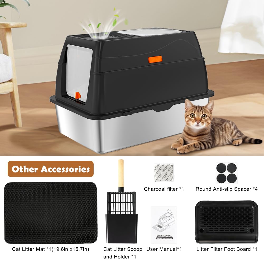 XL Stainless Steel Cat Litter Box with Lid P212054