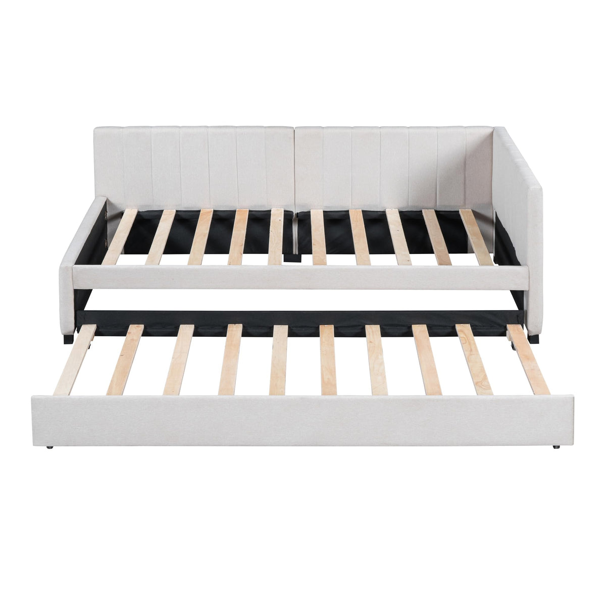 Beige Linen Twin Size Upholstered Daybed with Trundle Q758