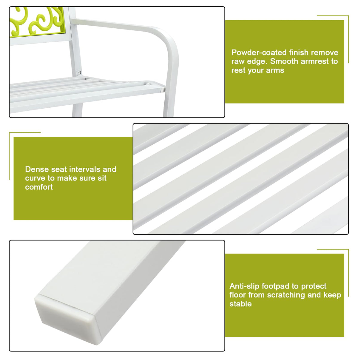 47in Weatherproof Metal Outdoor Bench with Back and Armrests B268