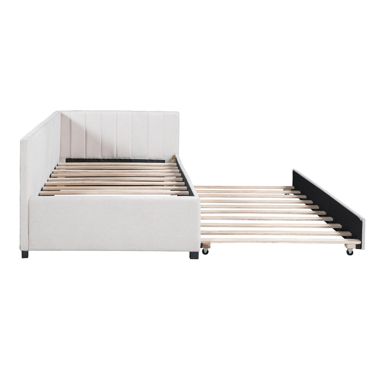 Beige Linen Twin Size Upholstered Daybed with Trundle Q758
