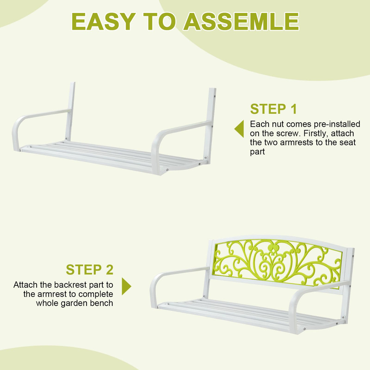 47in Weatherproof Metal Outdoor Bench with Back and Armrests B268