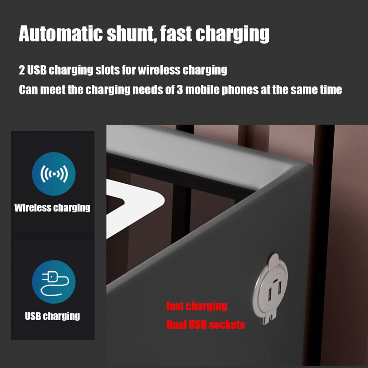 Pink 3 Drawer Smart Bedside Table with USB Charging F258240