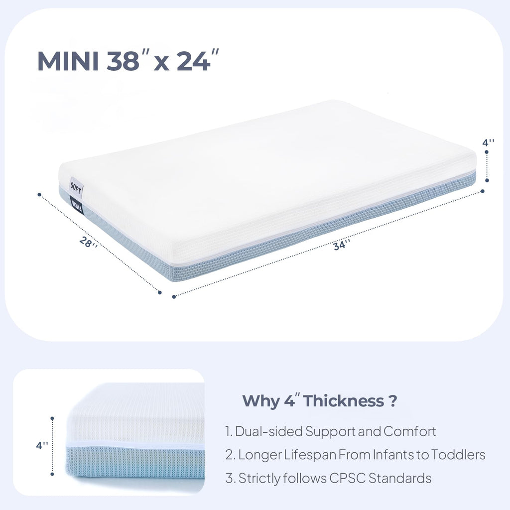 2-Sided Mini Crib Mattress 38"x24"x4" H4603