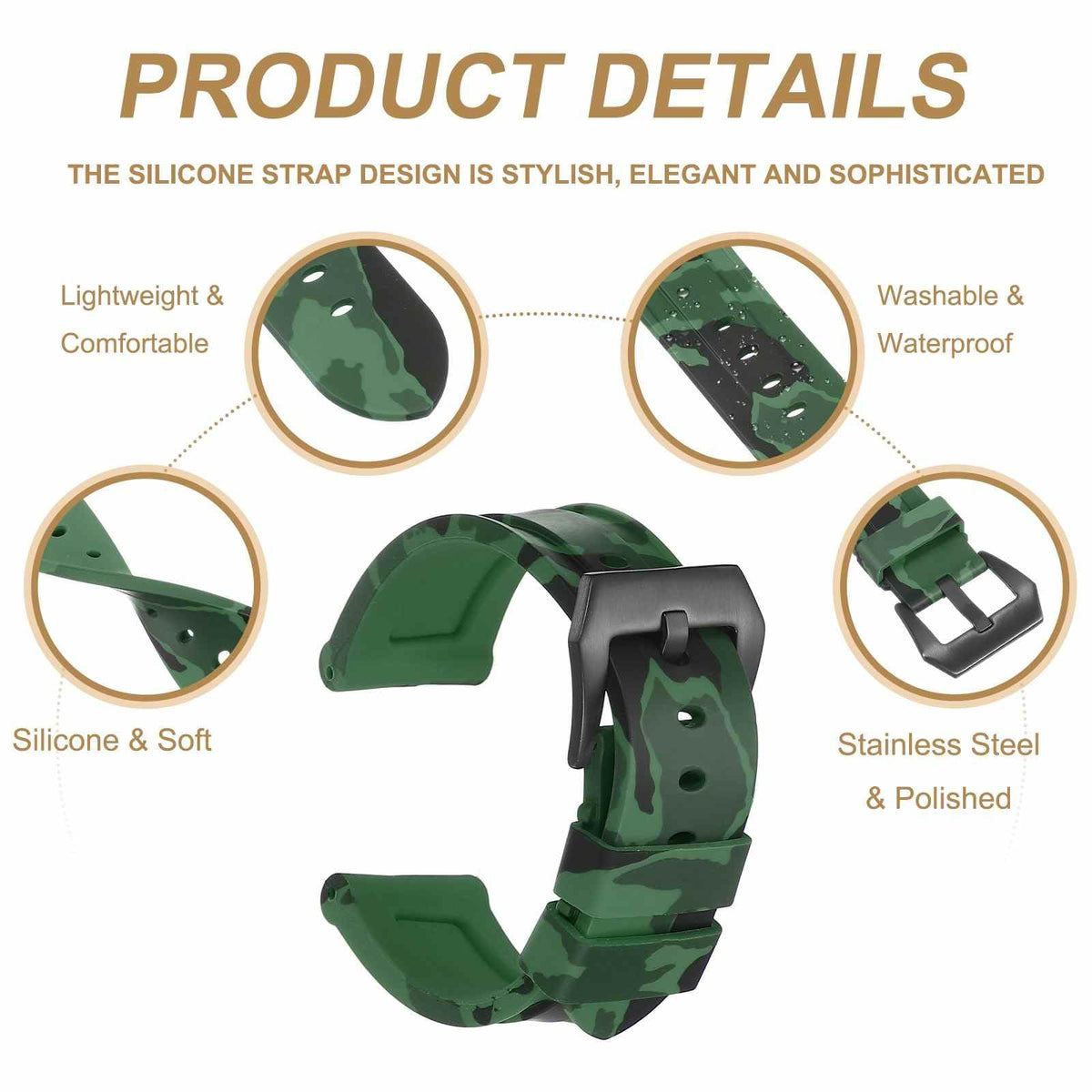 Silicone Quick Release Watch Band with Stainless Steel Clasp H54545