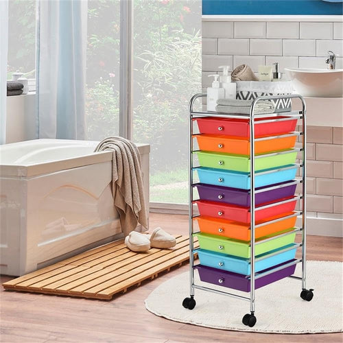 10 Drawer Rolling Storage Cart with Lockable Casters Y24531