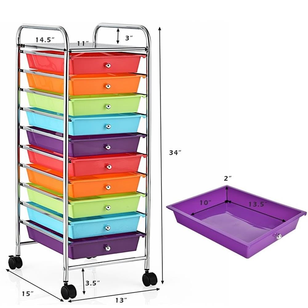10 Drawer Rolling Storage Cart with Lockable Casters Y24531