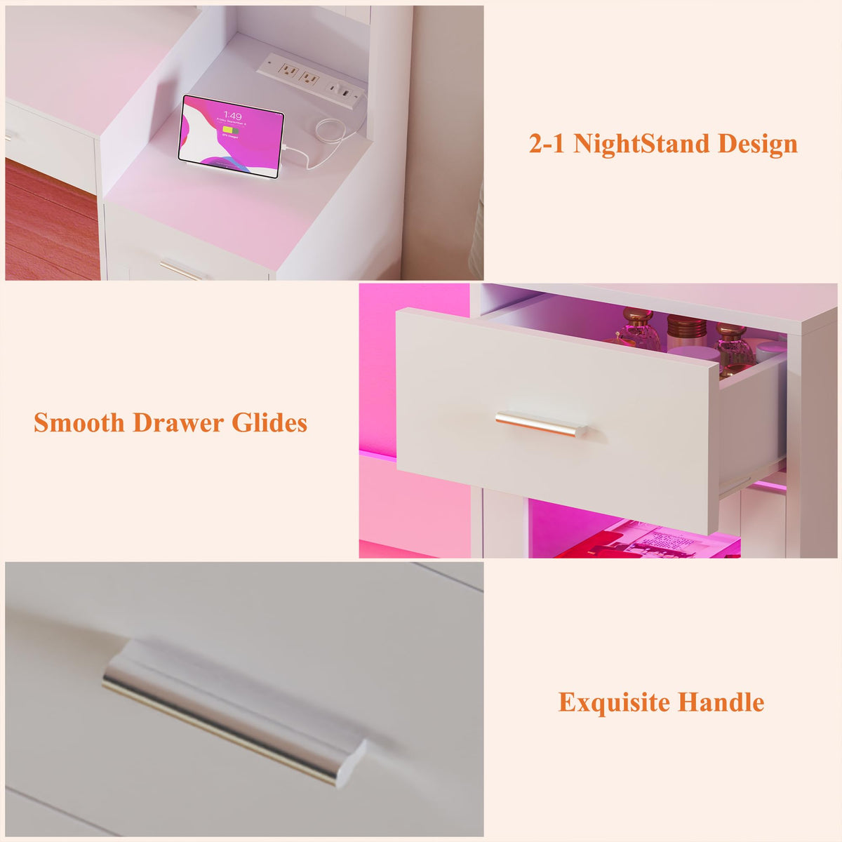 Large White Vanity Desk with Mirror and Lights C953
