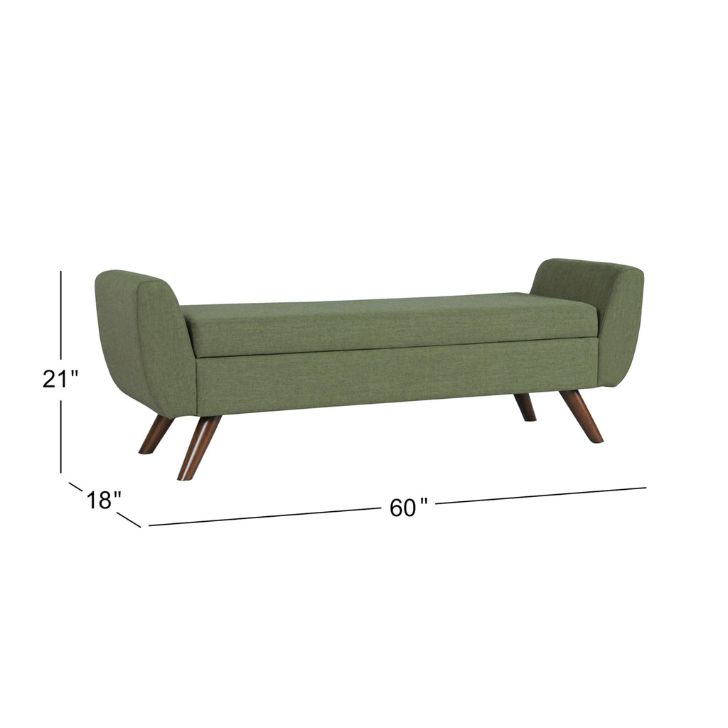 Olive Green Woven Storage Bench with Wood Legs V92757