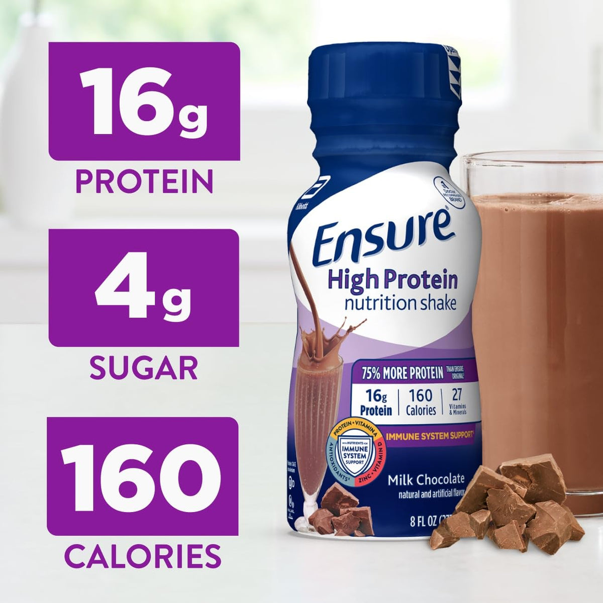 High Protein Milk Chocolate Nutrition Shake 16g Protein 8 fl oz 6 Pack W98692