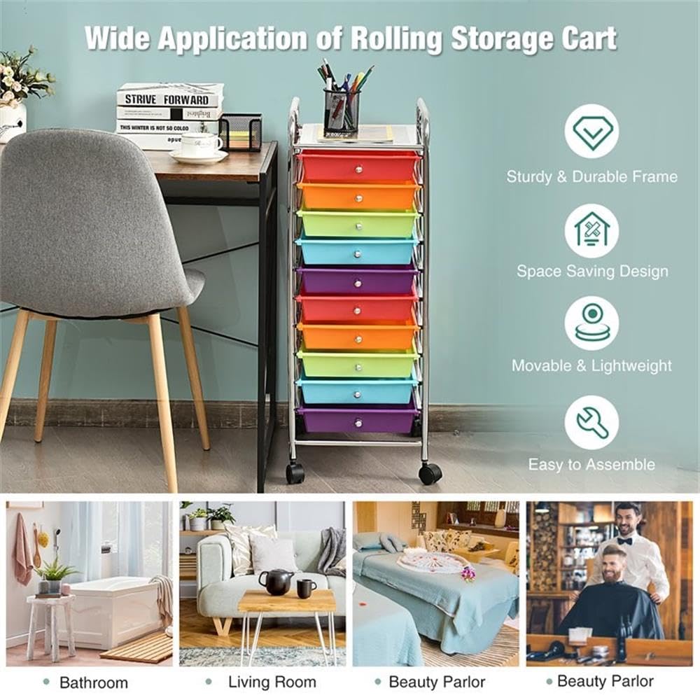 10 Drawer Rolling Storage Cart with Lockable Casters Y24531