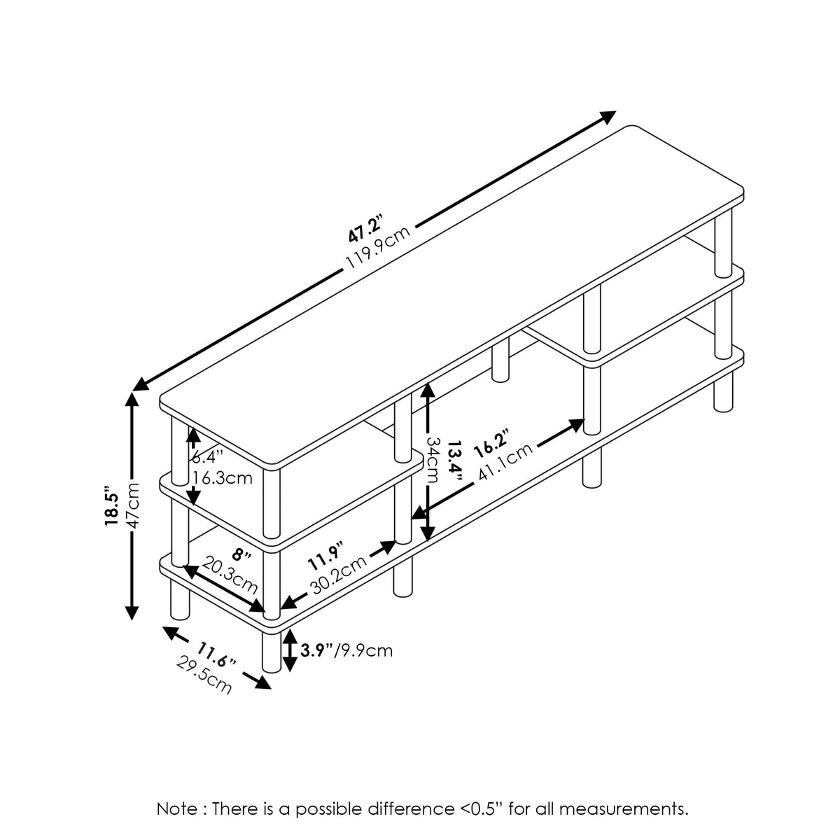 Black Espresso 3-Tier TV Stand A25348