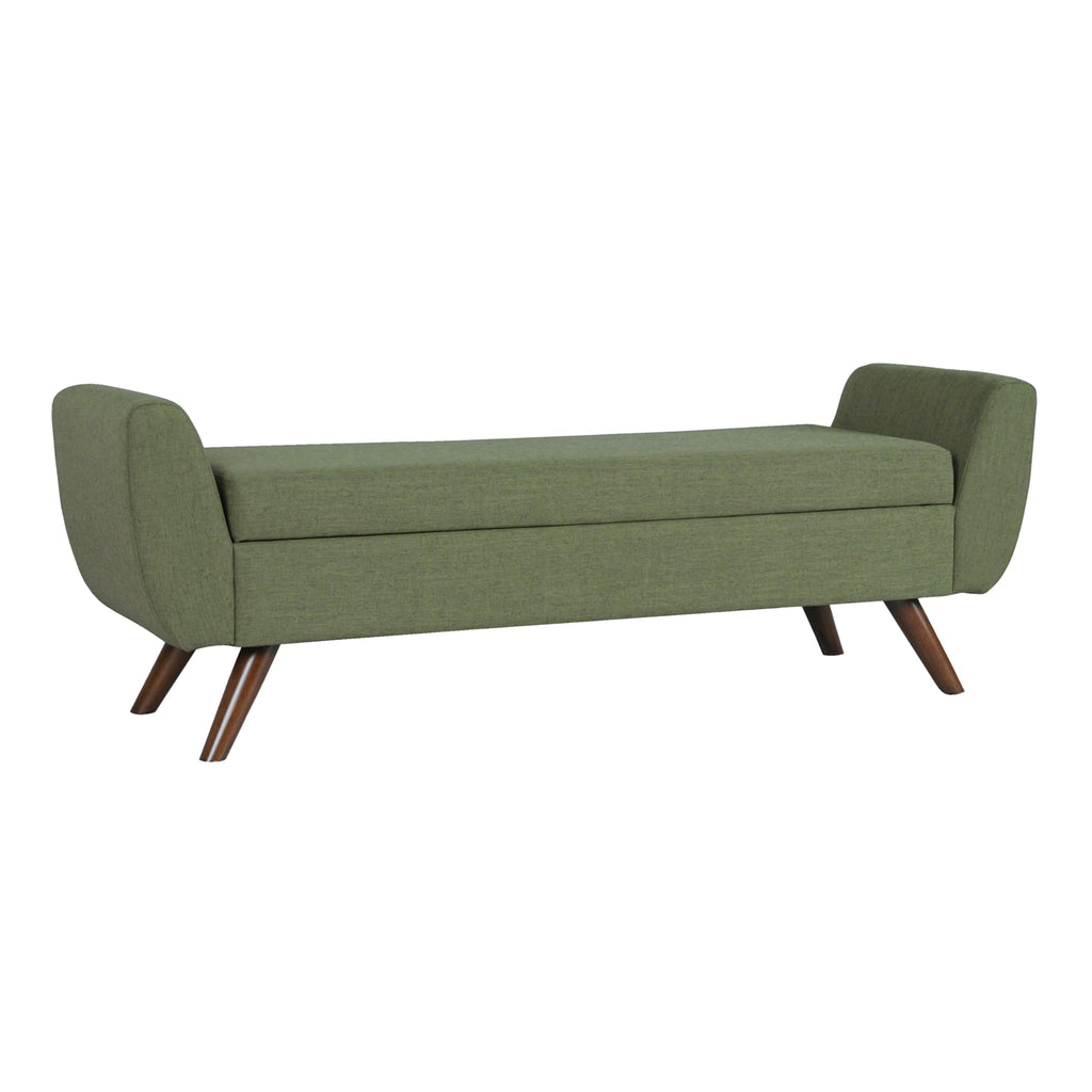 Olive Green Woven Storage Bench with Wood Legs V92757