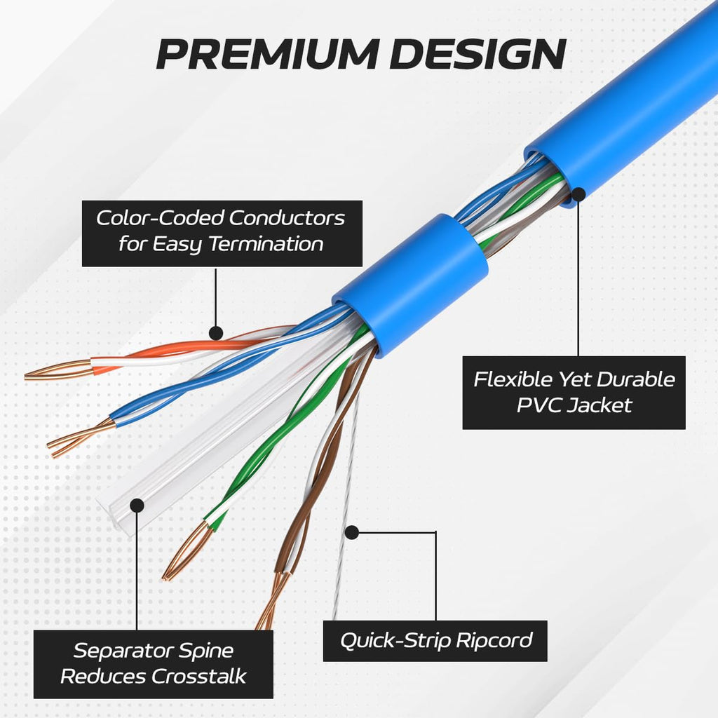 CAT6 Cable 1000ft Solid Ethernet LAN UTP Cable 23AWG 550Mhz RJ45 CCA Wire Blue N787