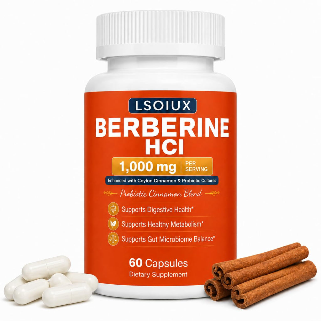 Berberine HCl 1000 mg with Ceylon Cinnamon and Probiotic, 60 Capsules J251