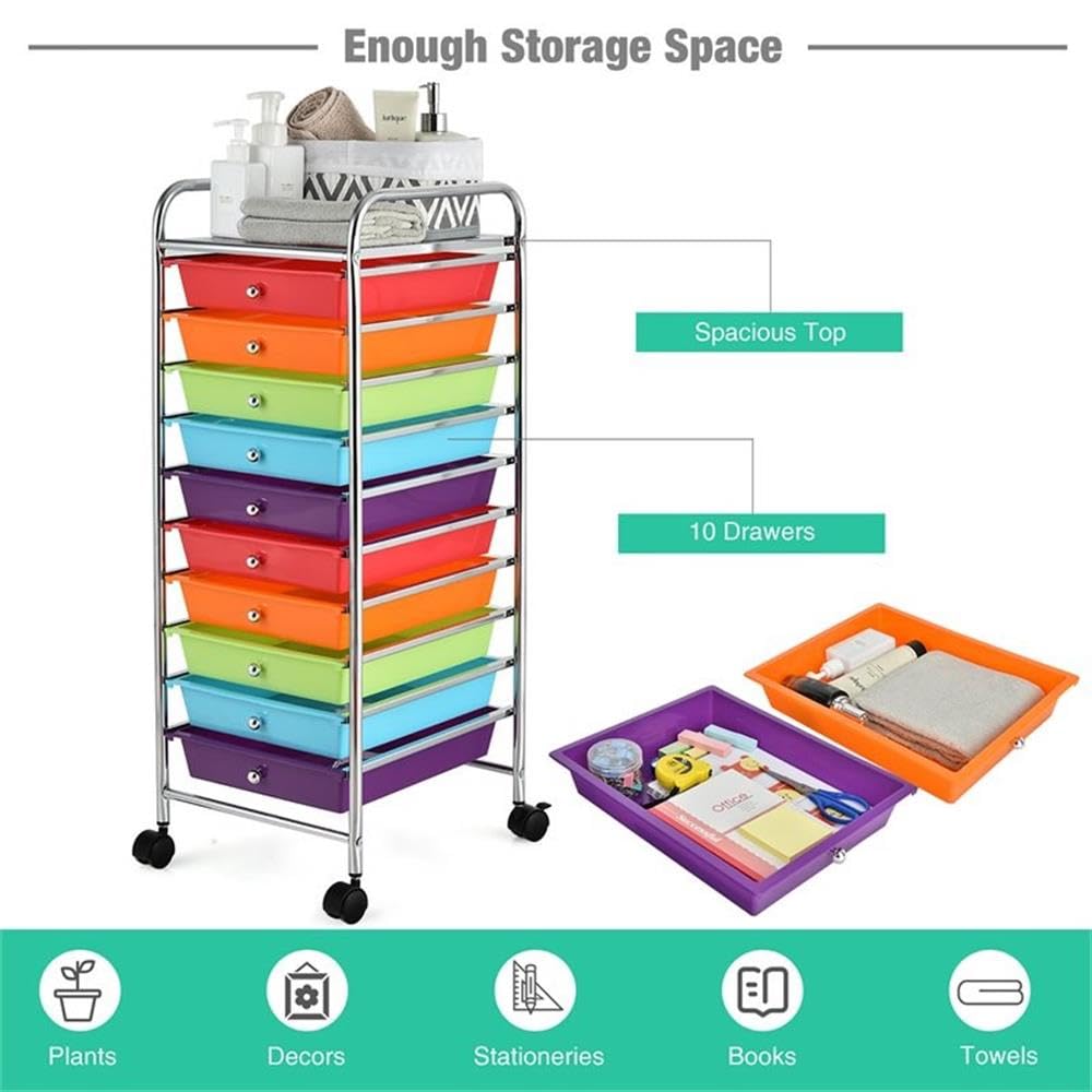 10 Drawer Rolling Storage Cart with Lockable Casters Y24531