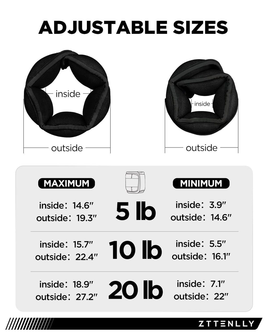 Adjustable Ankle Weights 1 Pair 5 10 15 18 20 Lbs L626