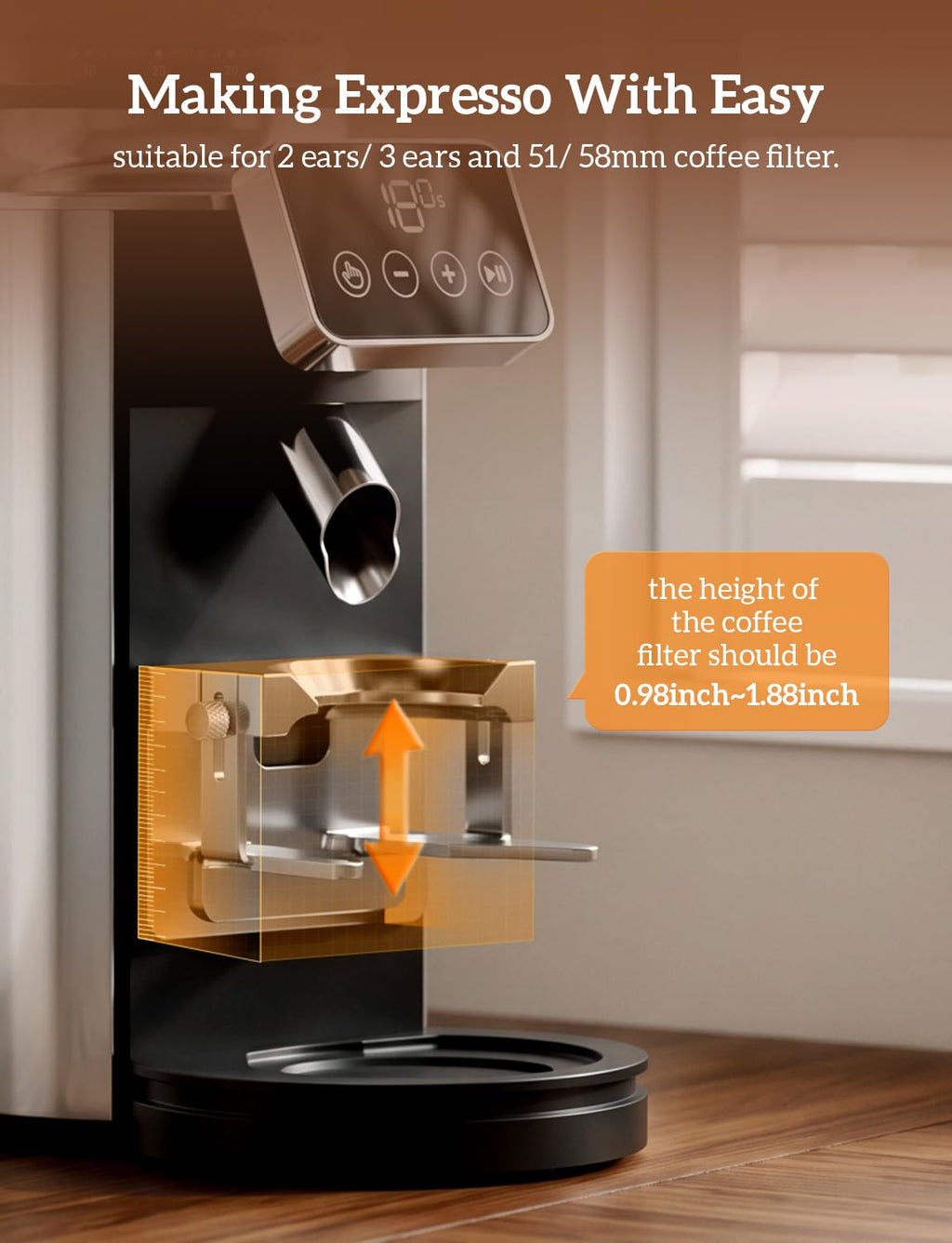 Stainless Steel Espresso Grinder with Portafilter Holder Q6774