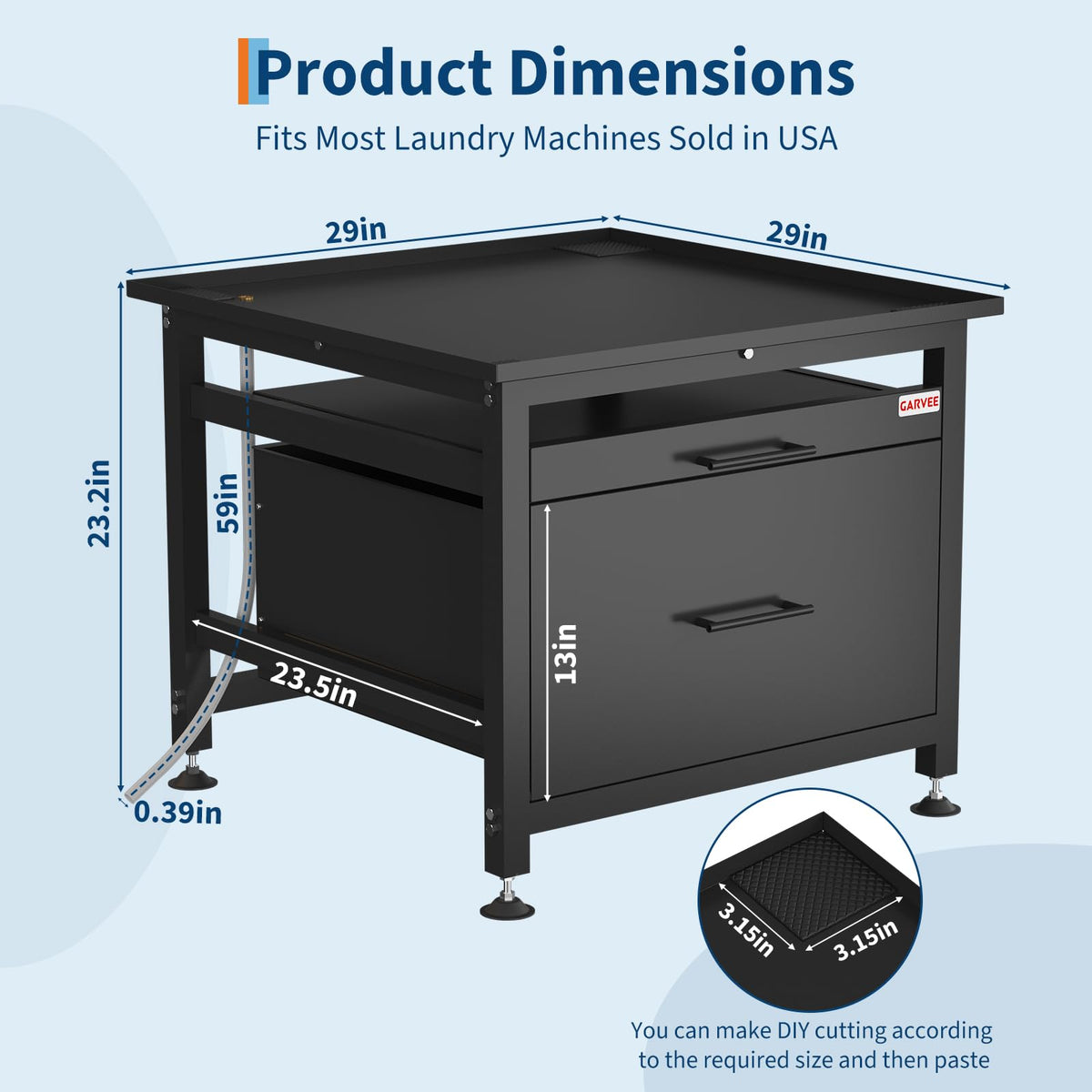 29" Black Metal Washer and Dryer Pedestal with Drawer P55686