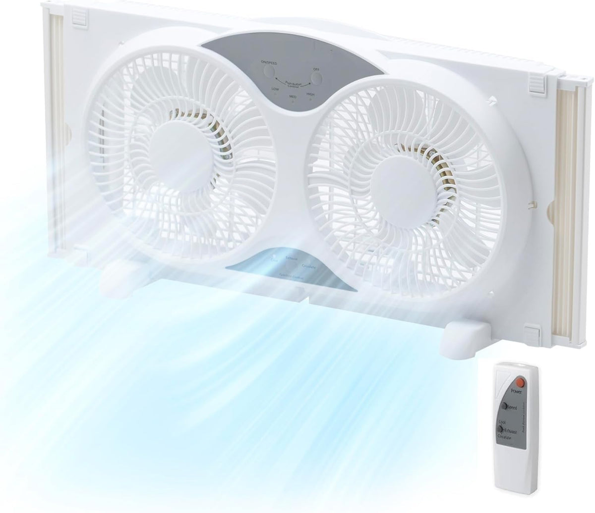 9” Window Fan with Remote Control, 3 Speed Dual Fans, White V603