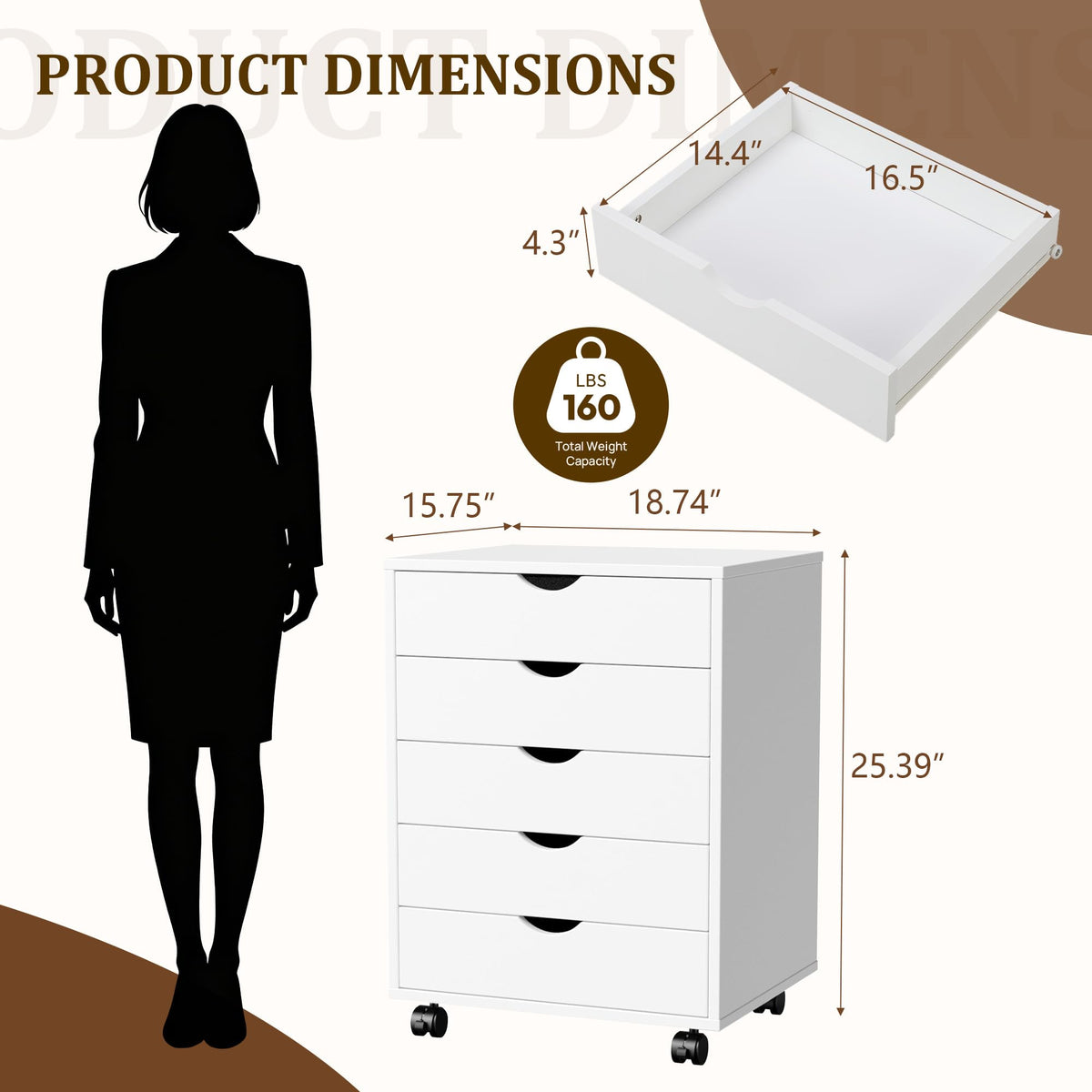 White 5 Drawer Rolling Storage Cabinet M4390