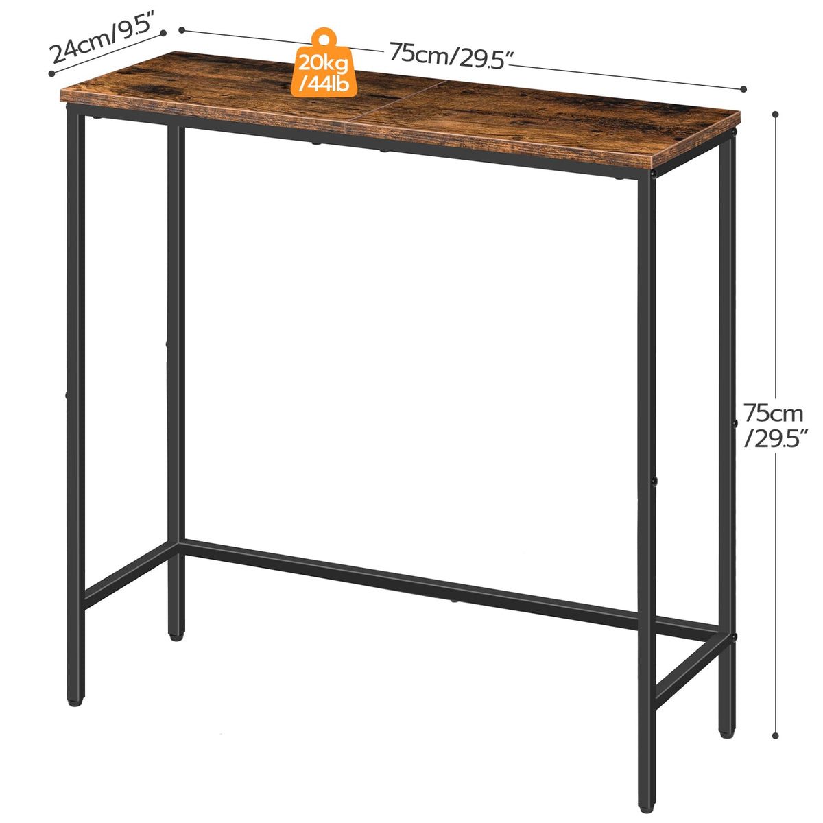 Narrow Console Table, Rustic Brown and Black Y475