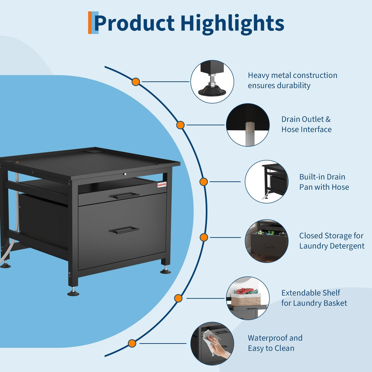 29" Black Metal Washer and Dryer Pedestal with Drawer P55686