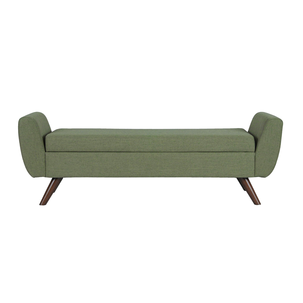 Olive Green Woven Storage Bench with Wood Legs V92757