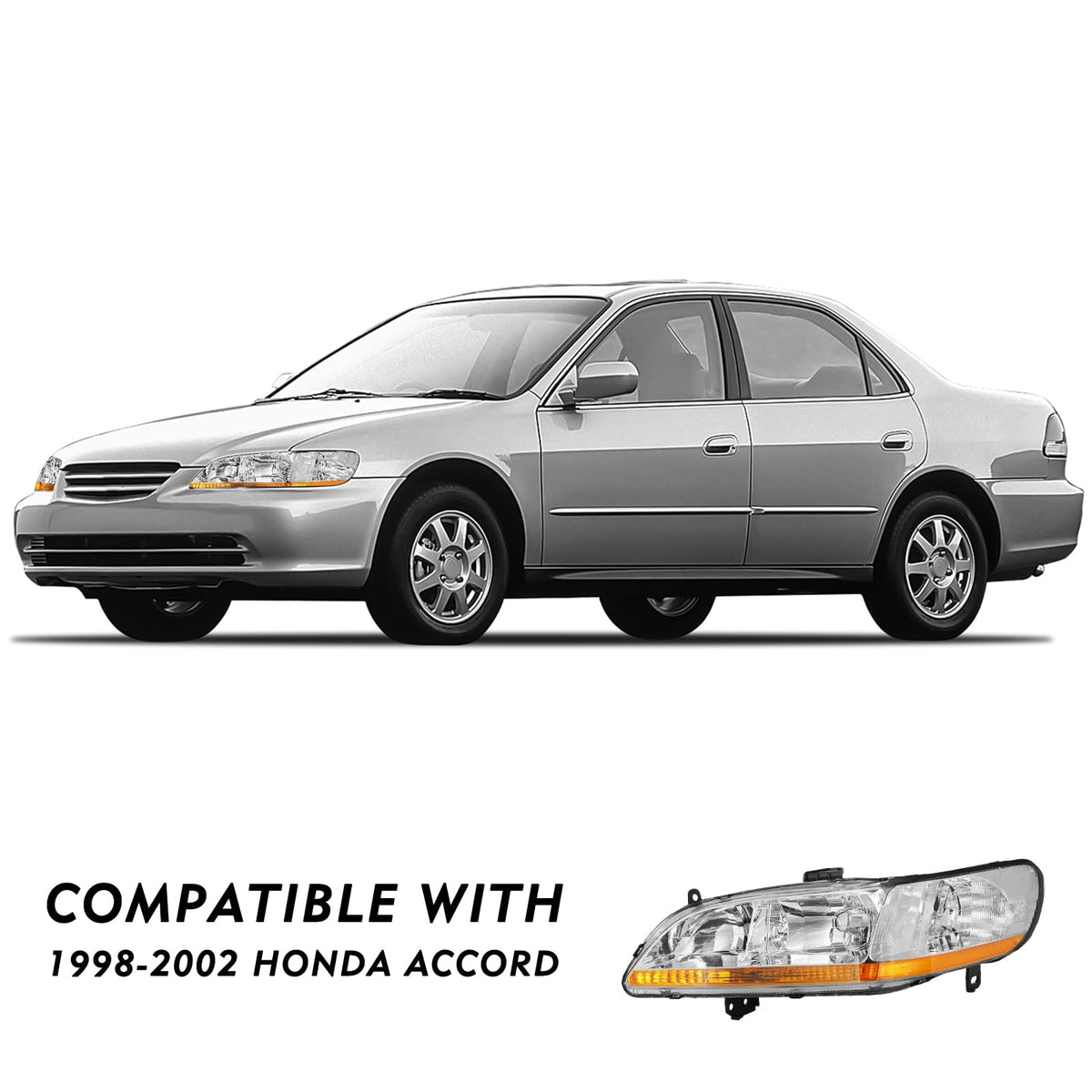 Headlight Assembly with Chrome Housing and Amber Reflector (L+R) W9064