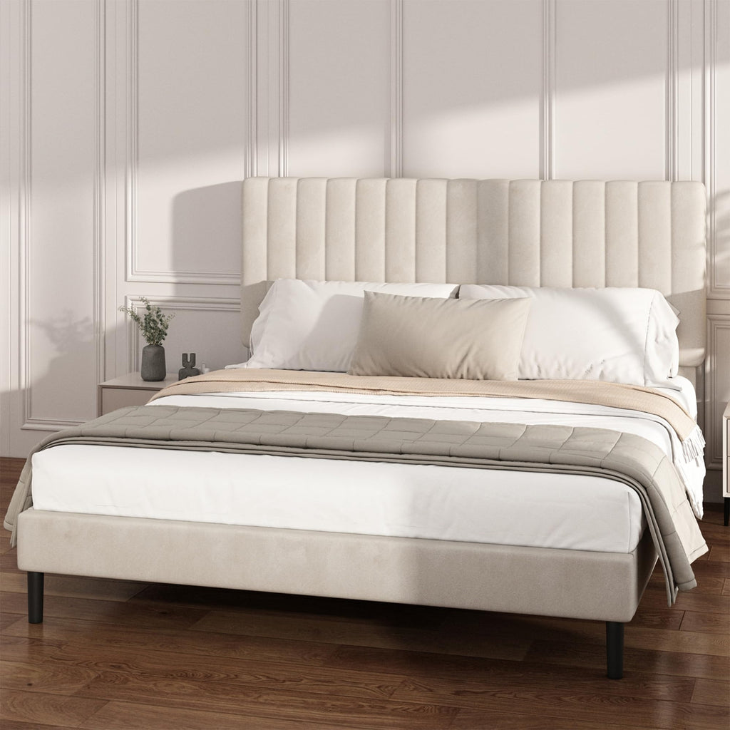 Beige Queen Velvet Bed Frame I42260