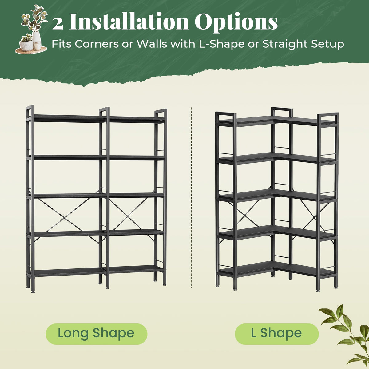 5 Tier L Shaped Corner Bookshelf with 10 Open Shelves I639