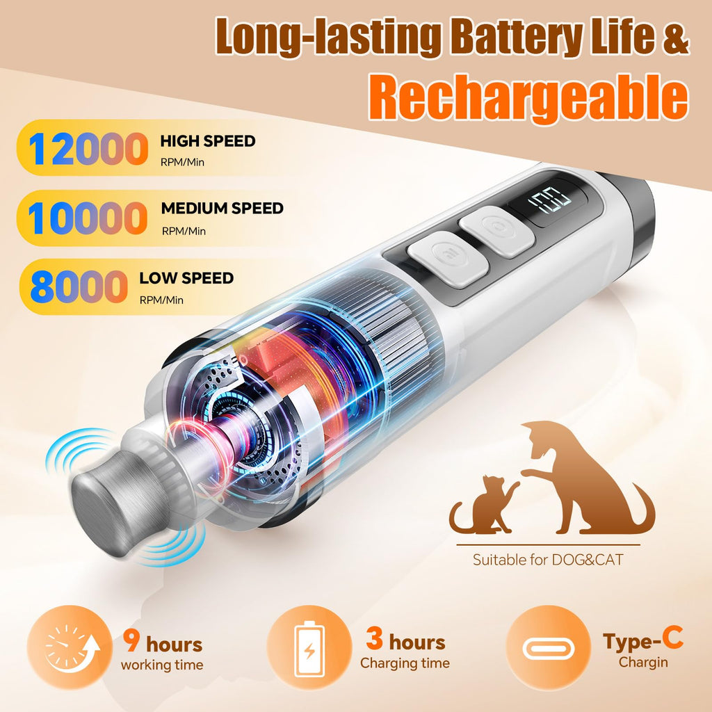 Electric 3 Speeds Dog Nail Grinder with Lights D80144