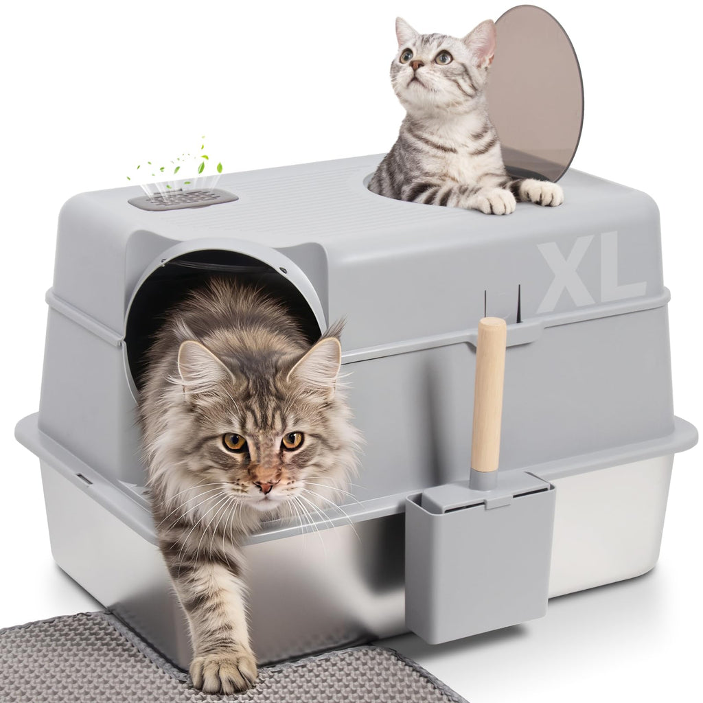 XL Stainless Steel Enclosed Cat Litter Box with Lid O518197