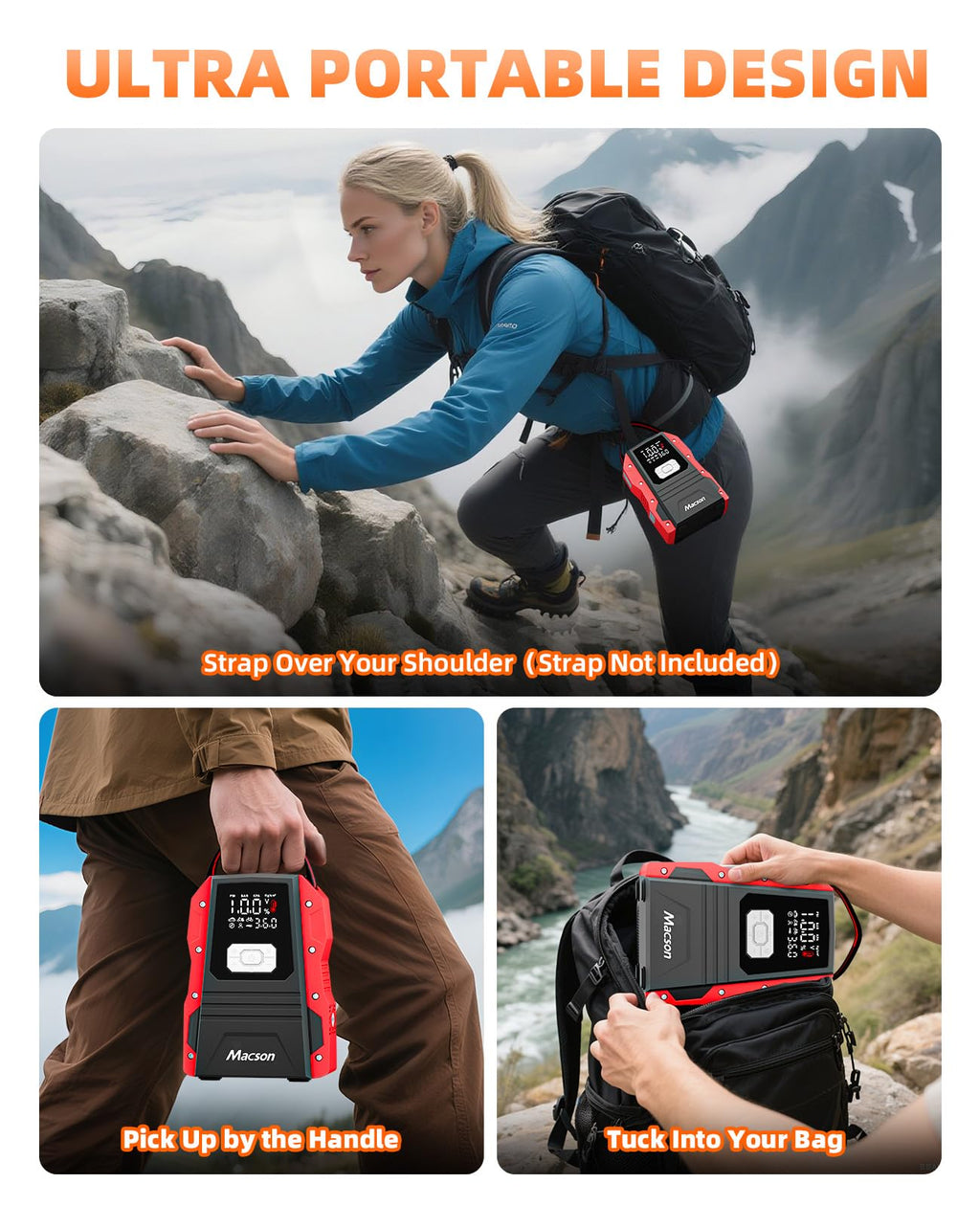 Portable 12V Jump Starter with Air Compressor and 150PSI Tire Inflator B1909